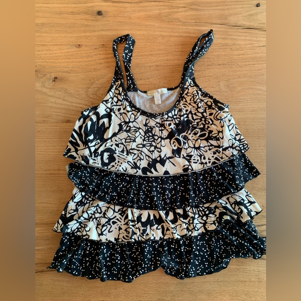 Westin‎ Wear Ruffle Tank Black White Prints Rayon Women’s Size M Preloved